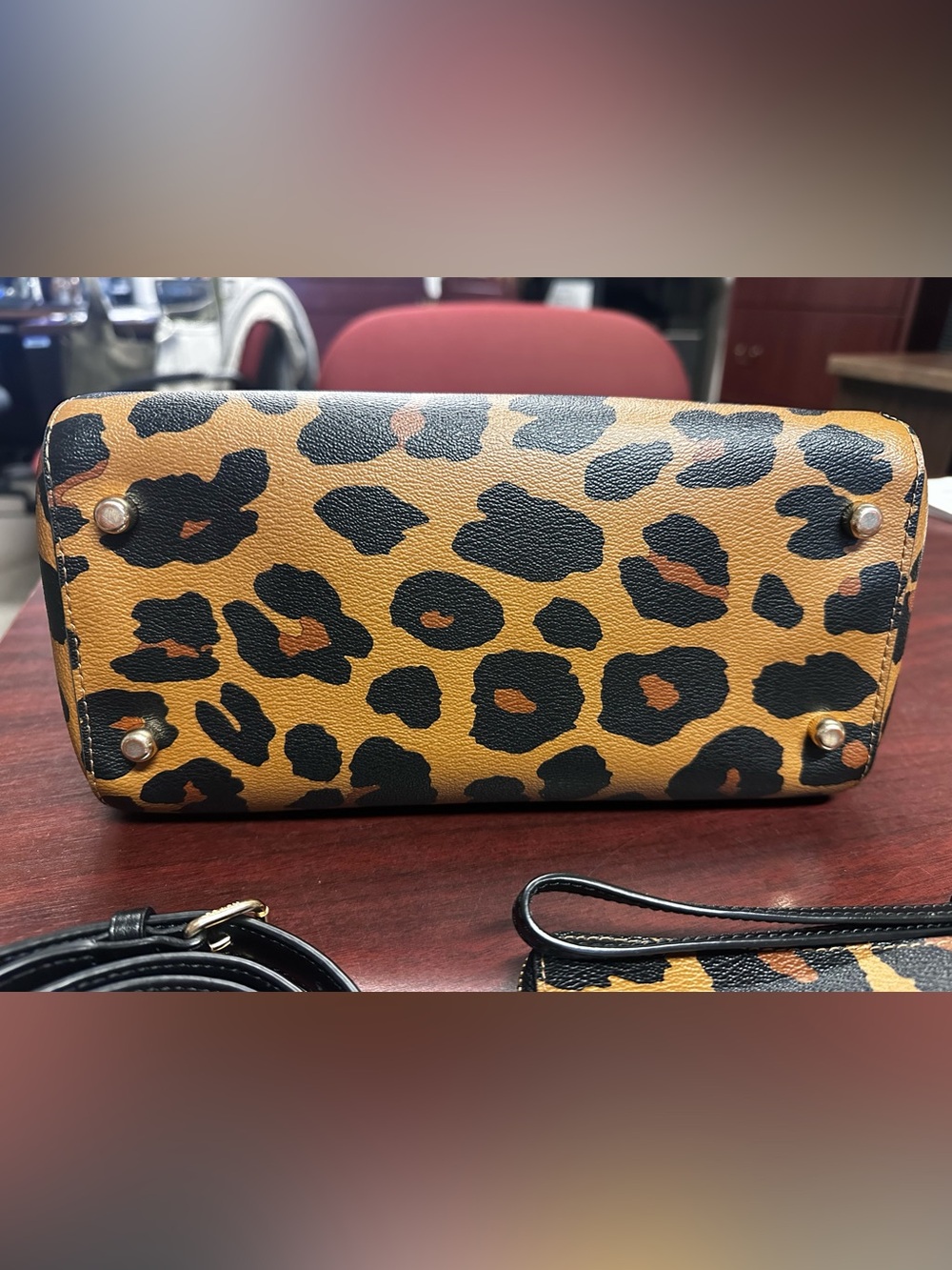 Coach Leopard Print Mini Satchel with Card Case - Tan/Black - Picture 6 of 9